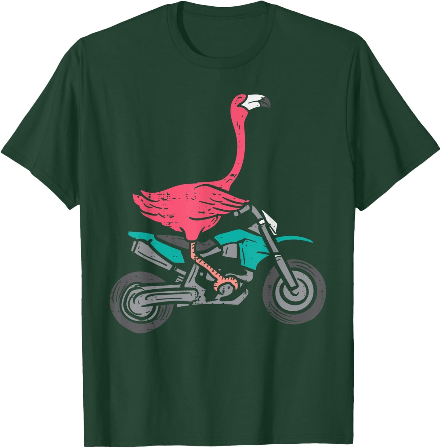 Flamingo Riding Dirt Bike Funny Motocross Biker Women Girls T-Shirt - T-Shirt | Forest