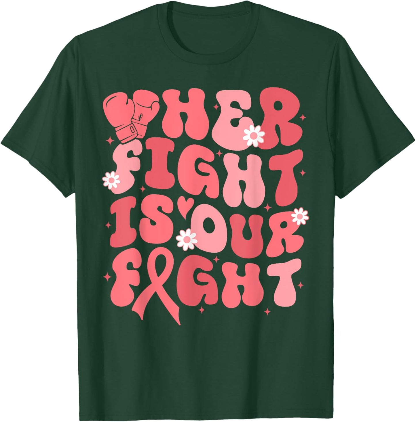 Uterine Cancer Her Fight Is Our Fight Peach Flower Ribbon T-Shirt - T-Shirt | Forest