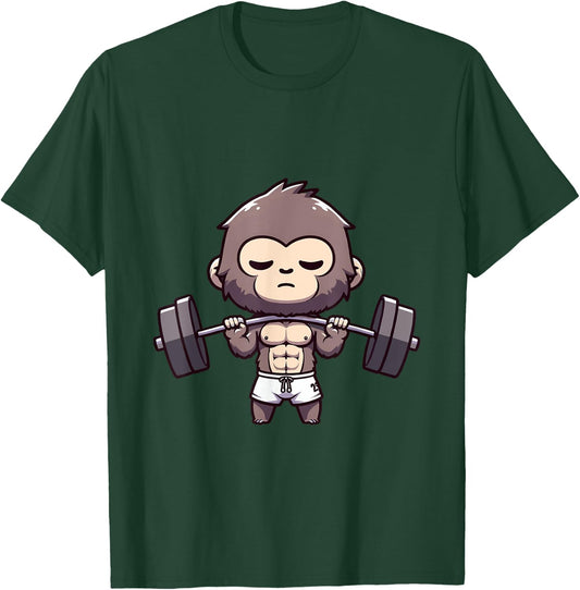 Cute Muscular Monkey Weightlifting Funny Workout T-Shirt - T-Shirt | Forest