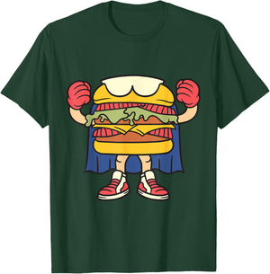 Superhero Hamburger with Boxing Gloves and Cape T-Shirt - T-Shirt | Forest