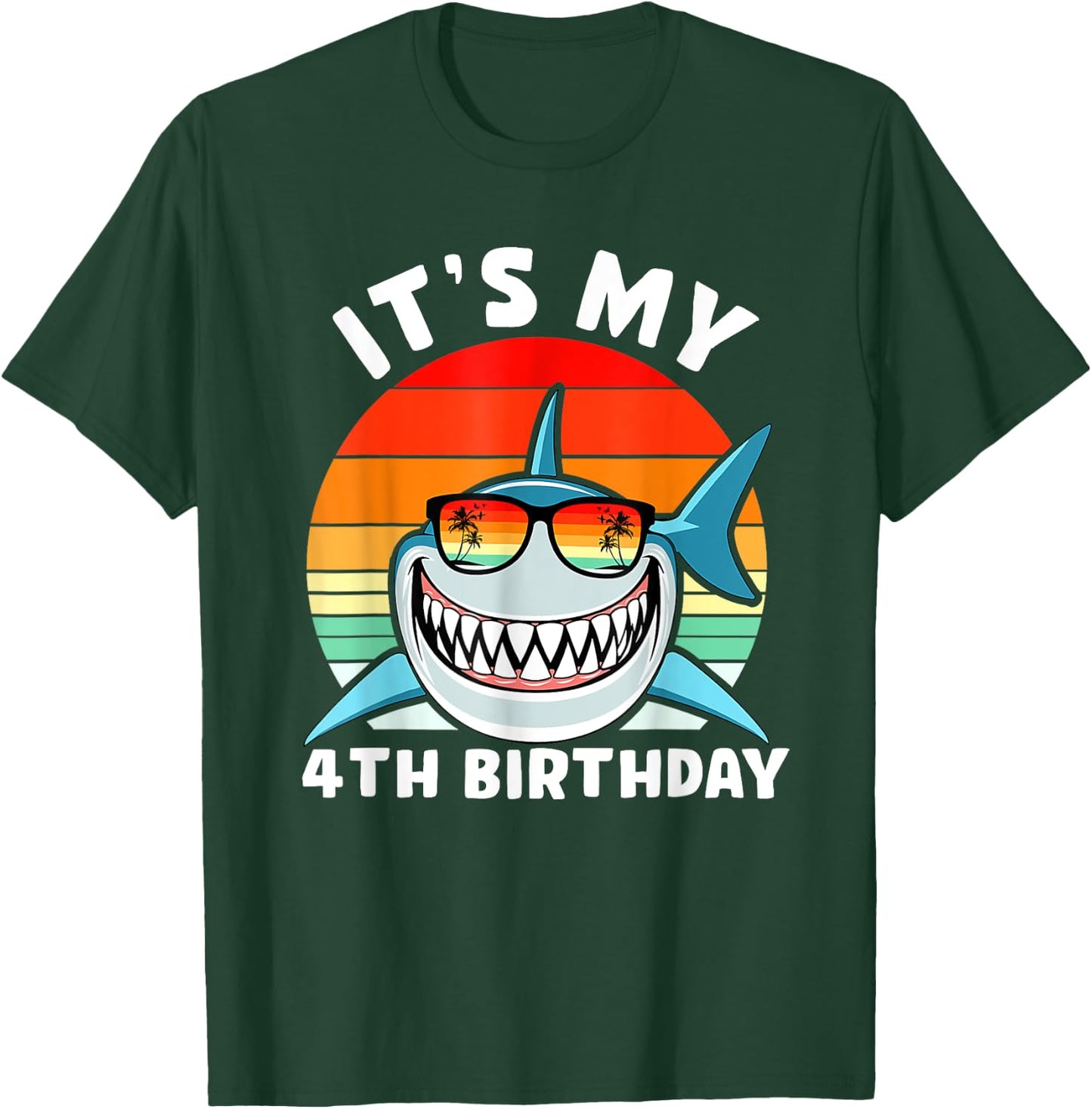 Shark 4 Year Old Shirt 4th Birthday Shark Lover T-Shirt - T-Shirt | Forest