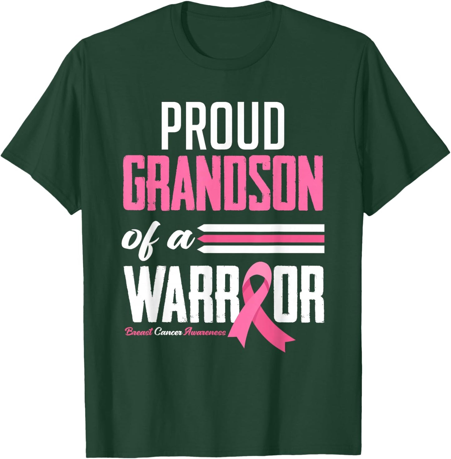 Proud Grandson Of A Warrior Grandma Breast Cancer Awareness T-Shirt - T-Shirt | Forest