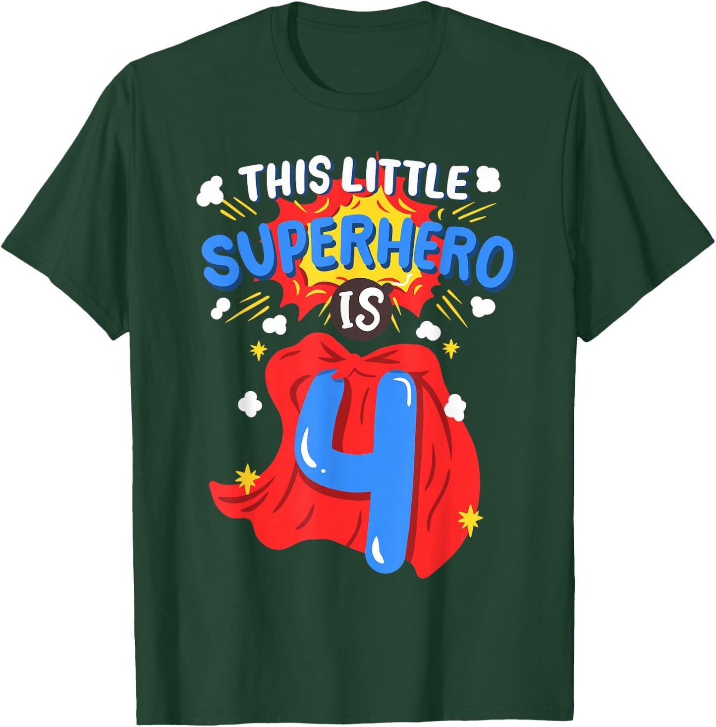 This Little Superhero is 4 Kids Boys 4th Birthday Party T-Shirt - T-Shirt | Forest