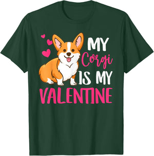 Valentines Corgi Dog, Puppy Owners Dad Mom Boy Girl Funny T-Shirt - T-Shirt | Forest