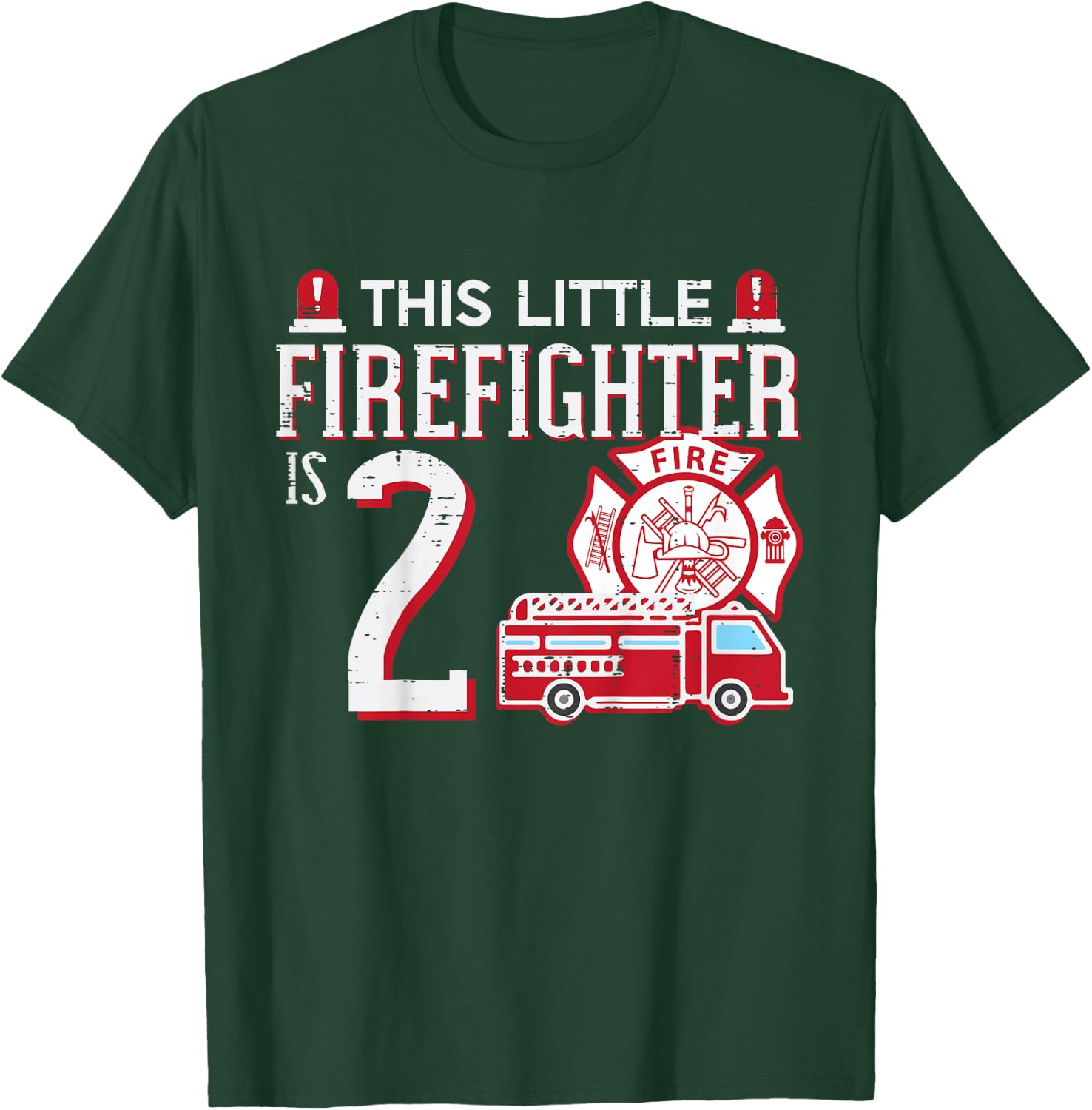 Kids 2nd Birthday This Little Firefighter Is 2 Fireman Boys Kids T-Shirt - T-Shirt | Forest