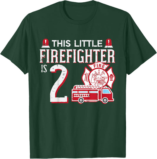 Kids 2nd Birthday This Little Firefighter Is 2 Fireman Boys Kids T-Shirt - T-Shirt | Forest