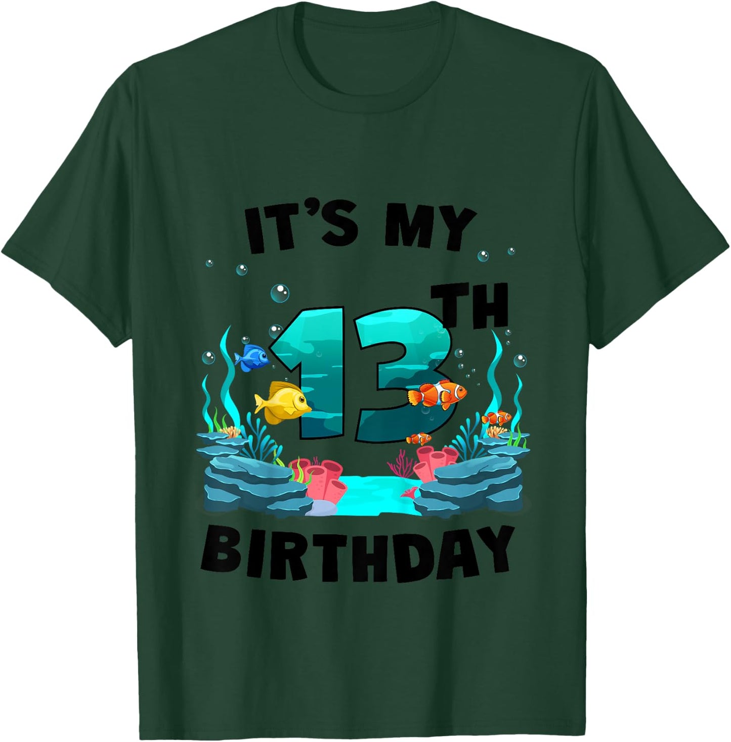 Kids 13th Birthday Ocean Sea Animals Theme 13 Year Old Bday T-Shirt - T-Shirt | Forest