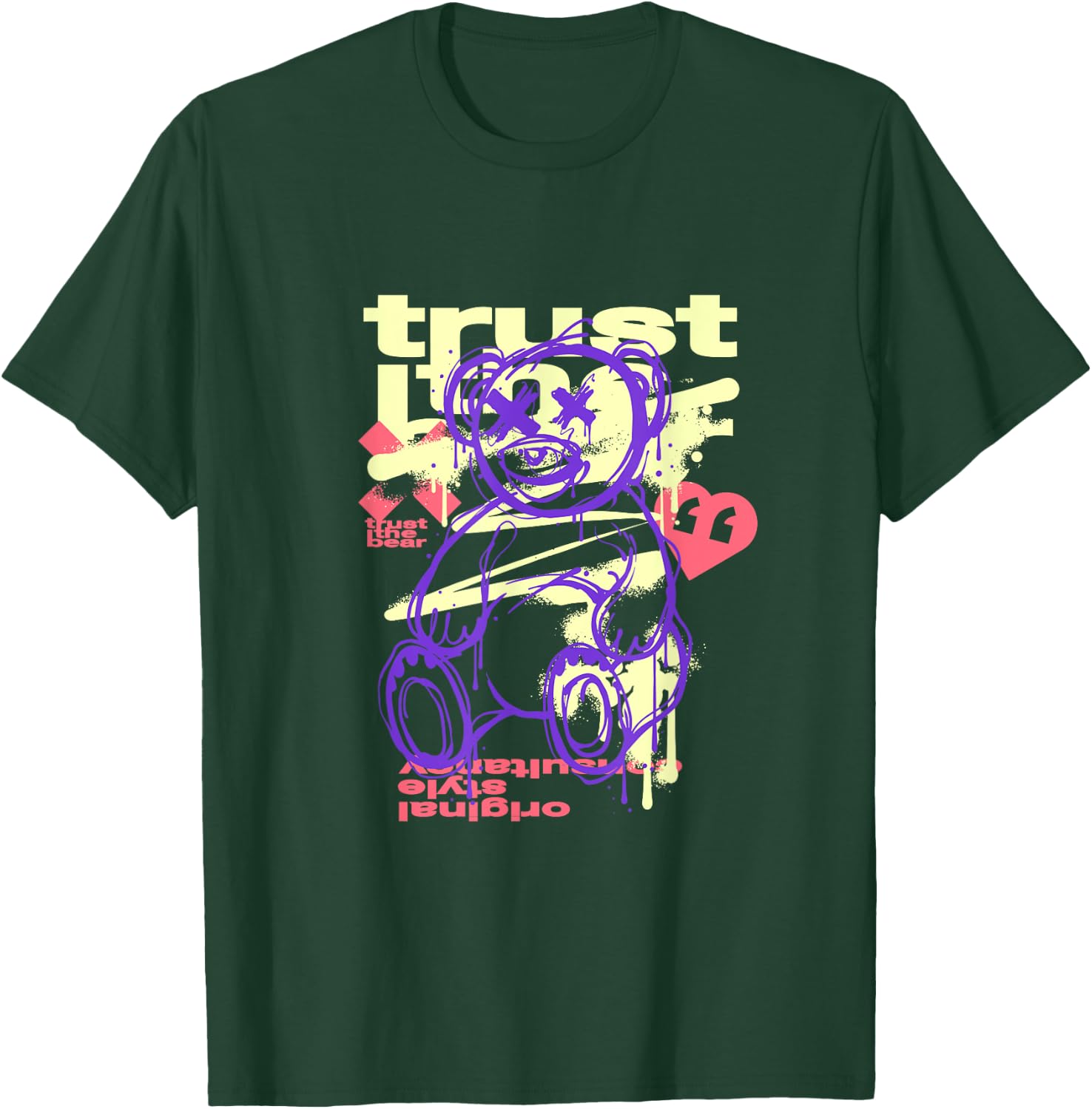 Trust the Bear Graffiti Abstract Teddy Streetwear Design T-Shirt - T-Shirt | Forest