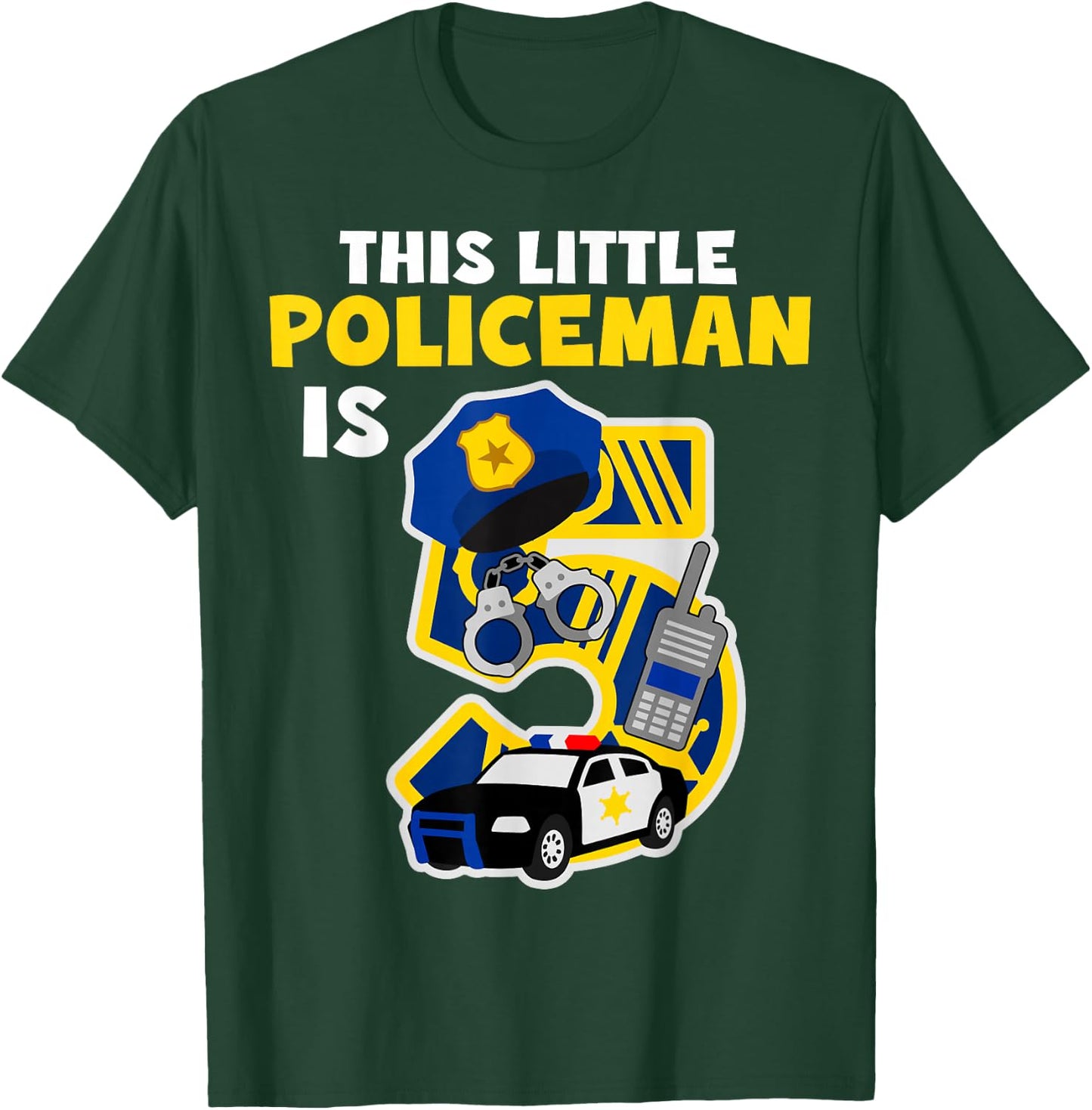 This Little Policeman is 5 Five Years 5th Birthday Party Cop T-Shirt - T-Shirt | Forest