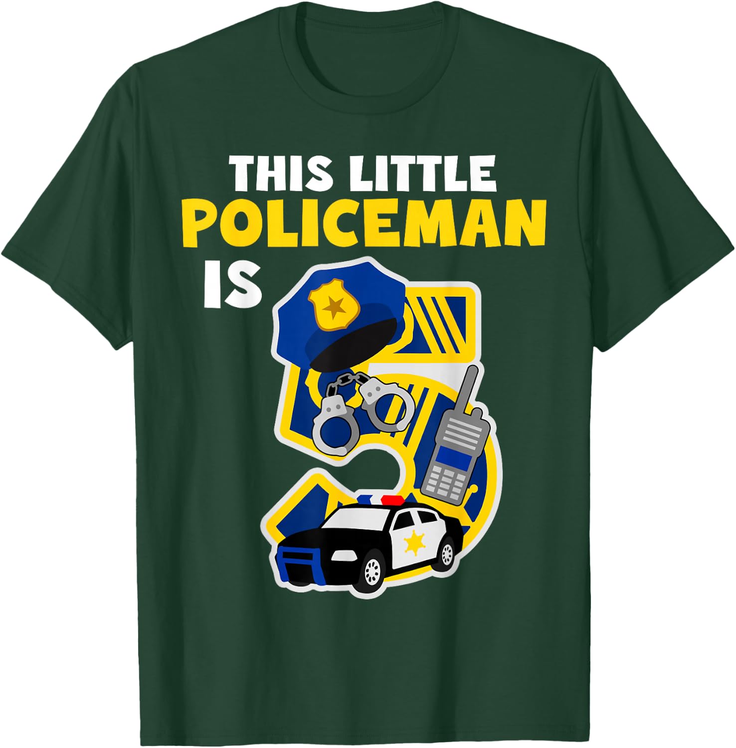 This Little Policeman is 5 Five Years 5th Birthday Party Cop T-Shirt - T-Shirt | Forest
