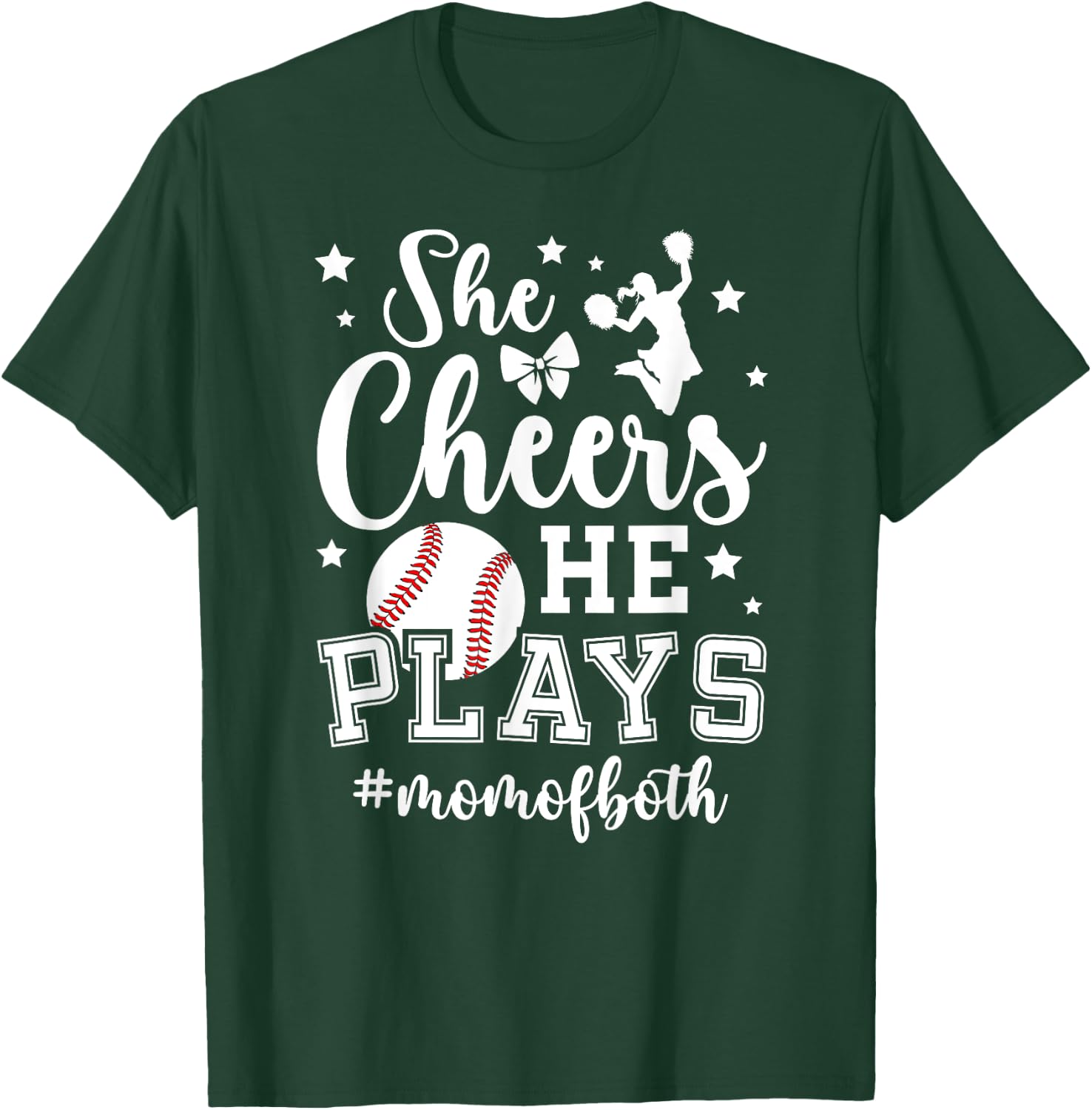 She Cheers He Plays Mom Of Both Cheer And Baseball Mom T-Shirt - T-Shirt | Forest