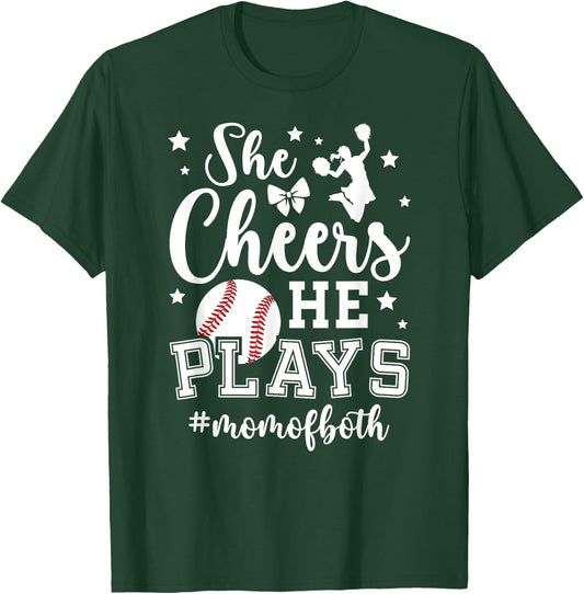 She Cheers He Plays Mom Of Both Cheer And Baseball Mom T-Shirt - T-Shirt | Forest