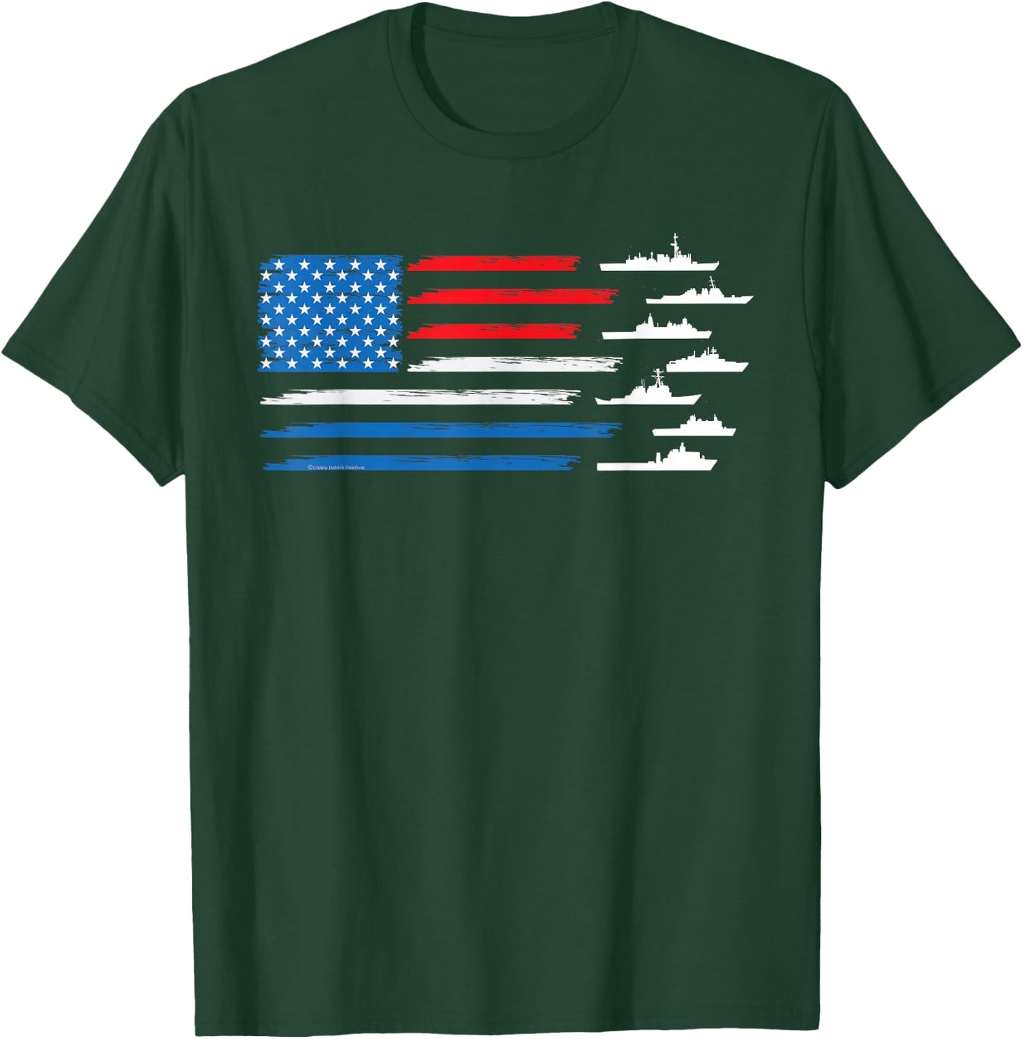 Patriotic Red White Blue USA Flag Military Ships 4th of July T-Shirt - T-Shirt | Forest