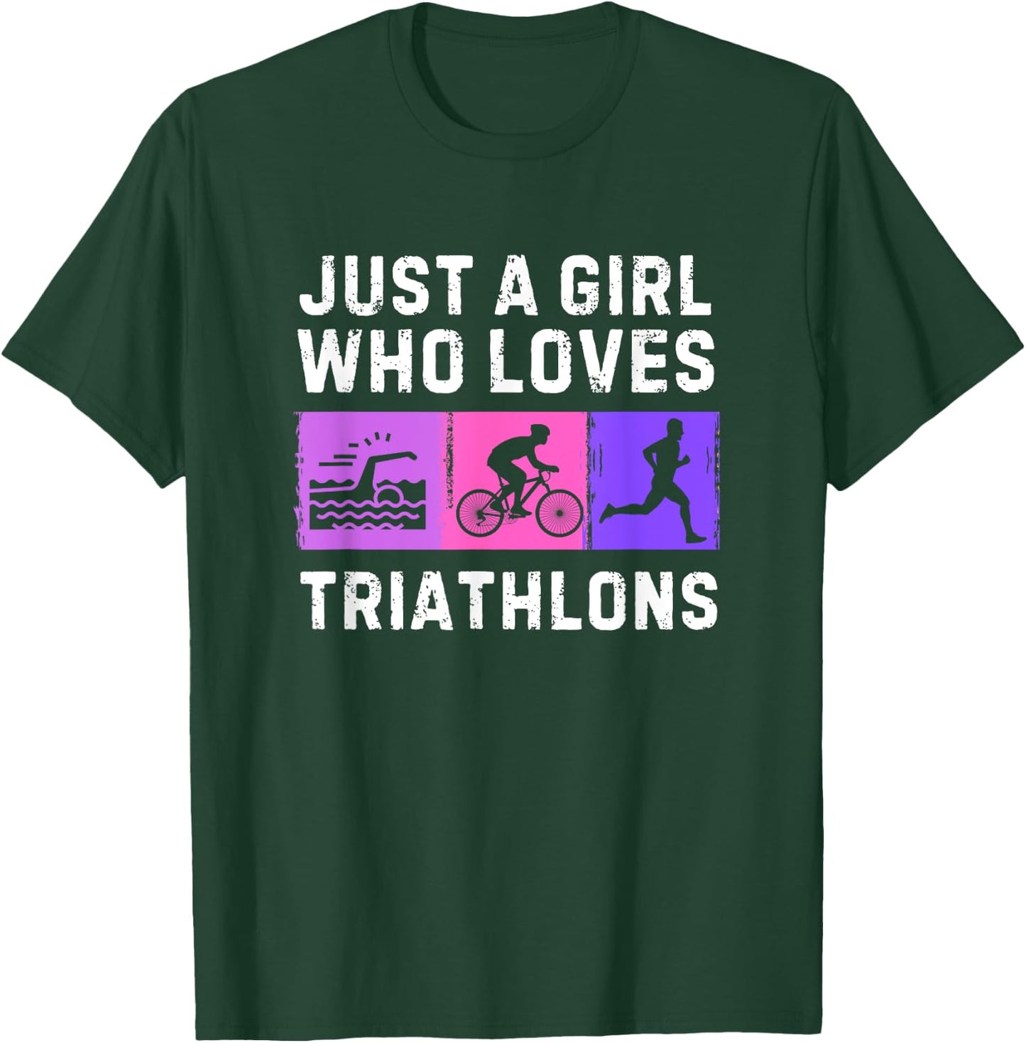 Fun Triathlon For Girls Kids Swimming Running Swim Bike Run T-Shirt - T-Shirt | Forest