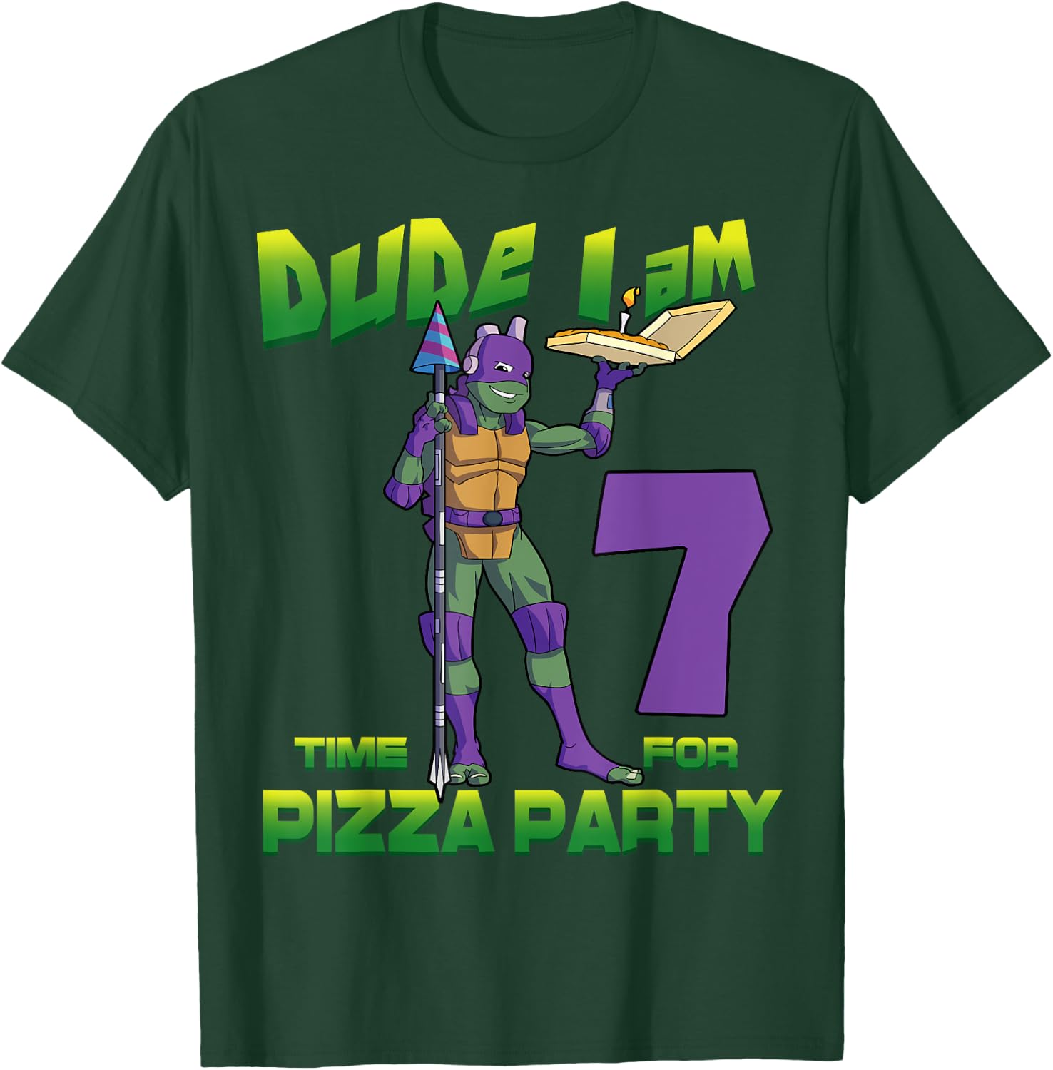 Mademark x Teenage Mutant Ninja Turtles - Dude I am 7 Years Old Donnie Pizza Birthday Party T-Shirt - T-Shirt | Forest