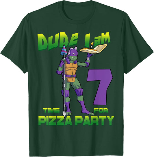 Mademark x Teenage Mutant Ninja Turtles - Dude I am 7 Years Old Donnie Pizza Birthday Party T-Shirt - T-Shirt | Forest
