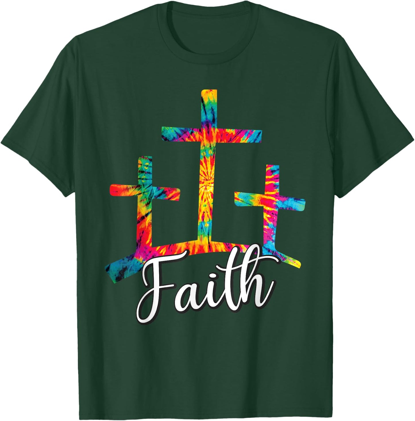 Faith Jesus Christian Cross Tie Dye Rainbow Religious Bible T-Shirt - T-Shirt | Forest