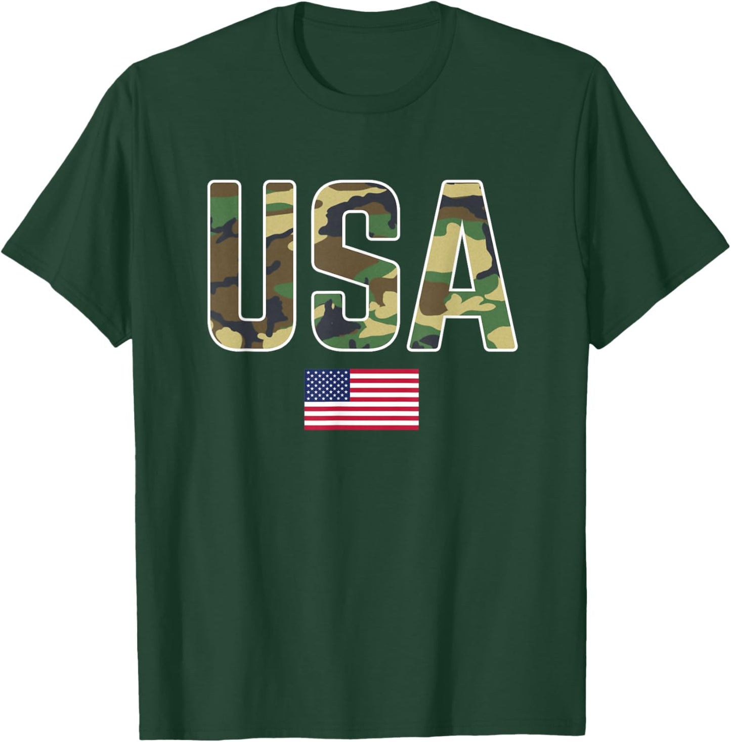 USA Camo Letters With American Flag Patriotic T-Shirt - T-Shirt | Forest
