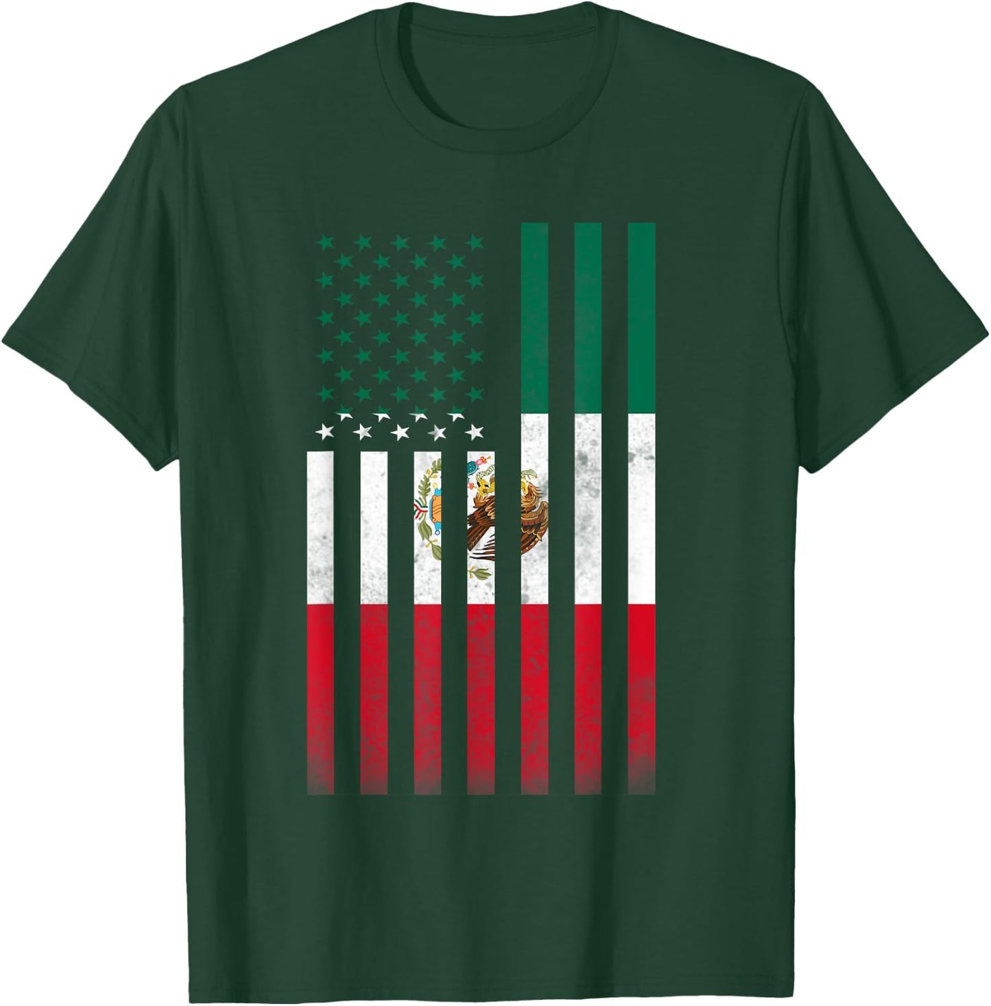 Half Mexican Flag | Vintage American Inside Me USA Gift T-Shirt - T-Shirt | Forest