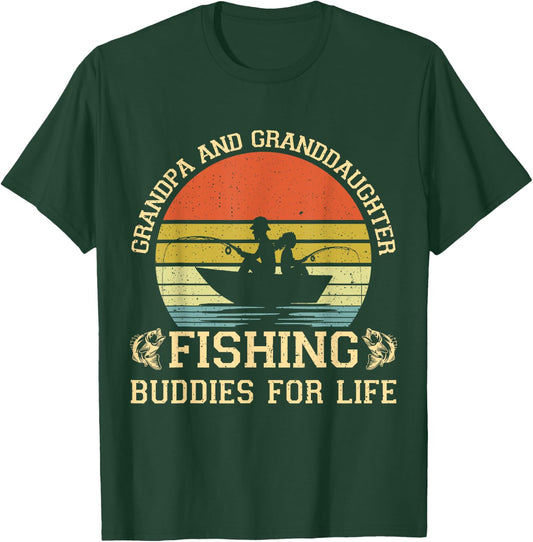 Vintage Grandpa And Granddaughter Fishing Buddies For Life T-Shirt - T-Shirt | Forest