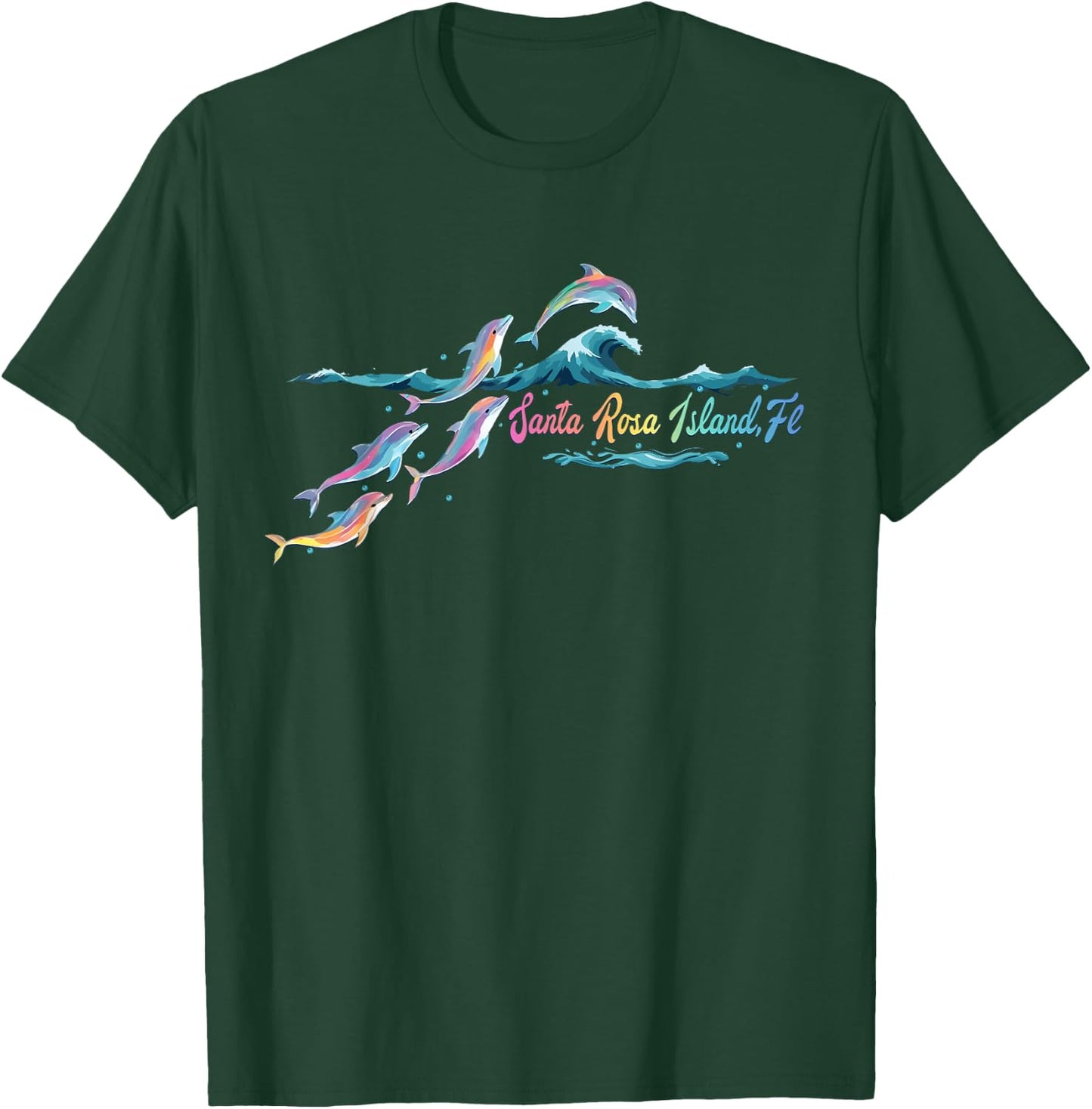 Santa Rosa Island Florida Colorful Dolphin Lover Beach T-Shirt - T-Shirt | Forest