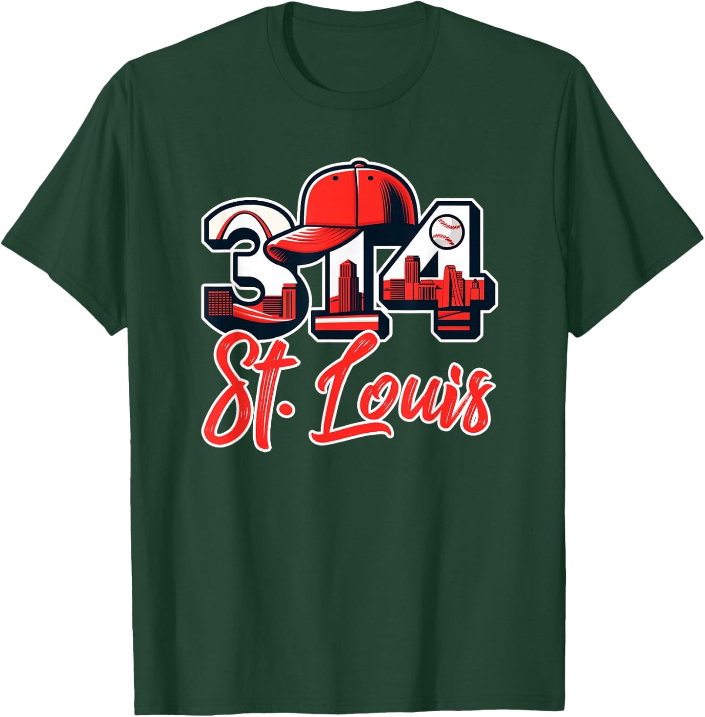 St. Louis 314 Skyline With STL Arch Hometown T-Shirt - T-Shirt | Forest
