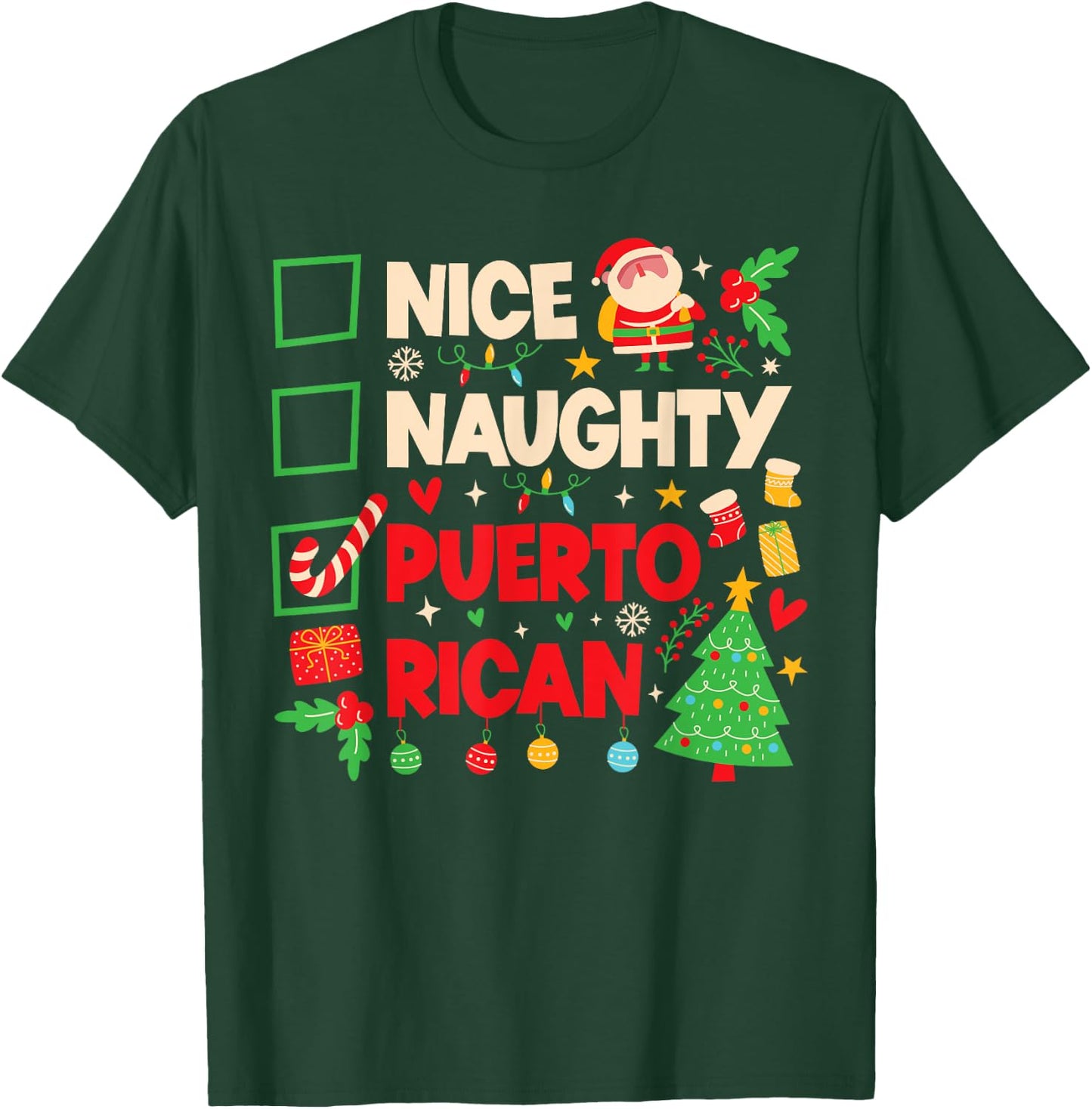 Nice Naughty Puerto Rican Puerto Rico Women Christmas Santa T-Shirt - T-Shirt | Forest