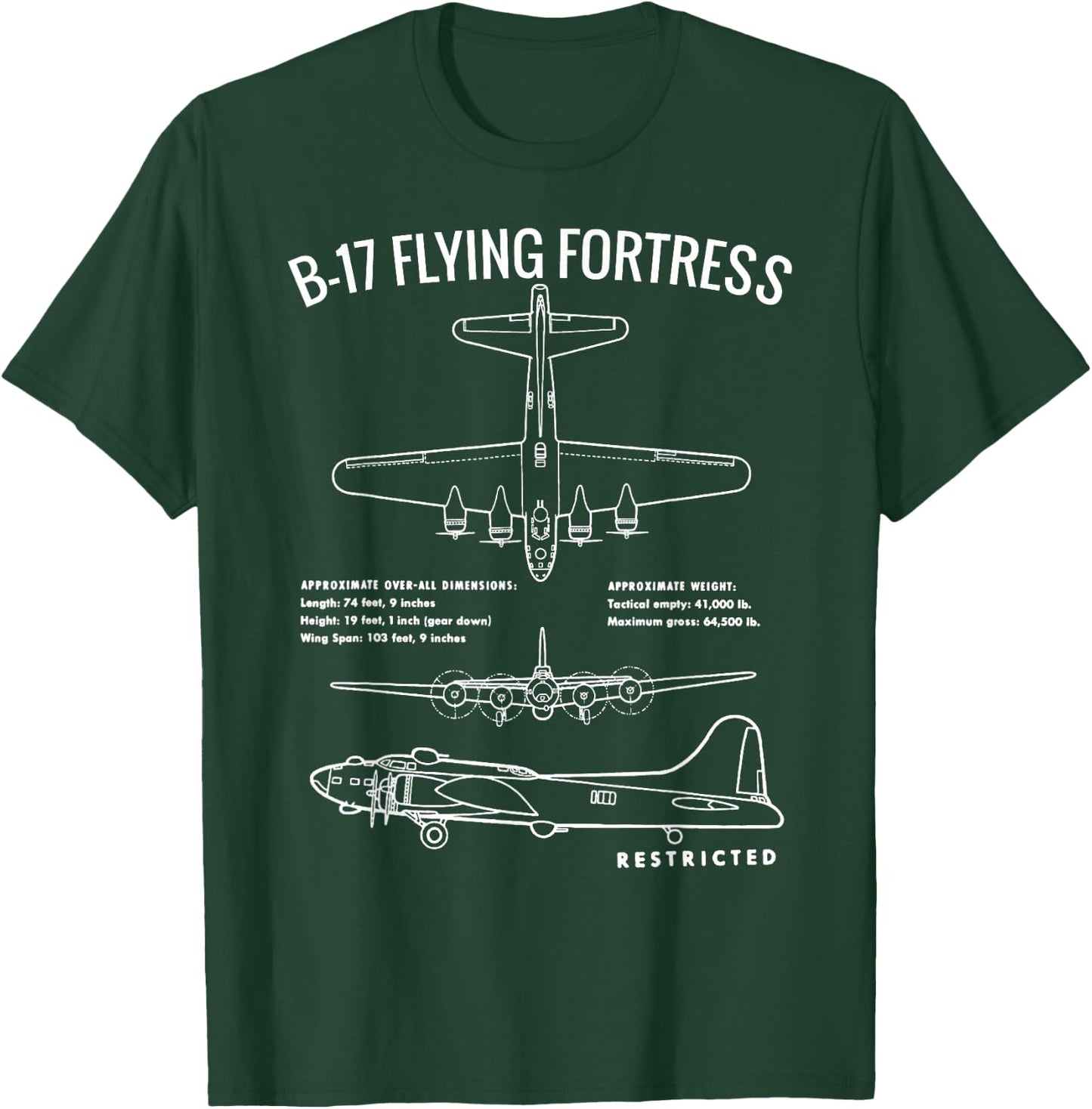 Vintage World War 2 Bombers USA WW2 Flying Fortress B-17 T-Shirt - T-Shirt | Forest
