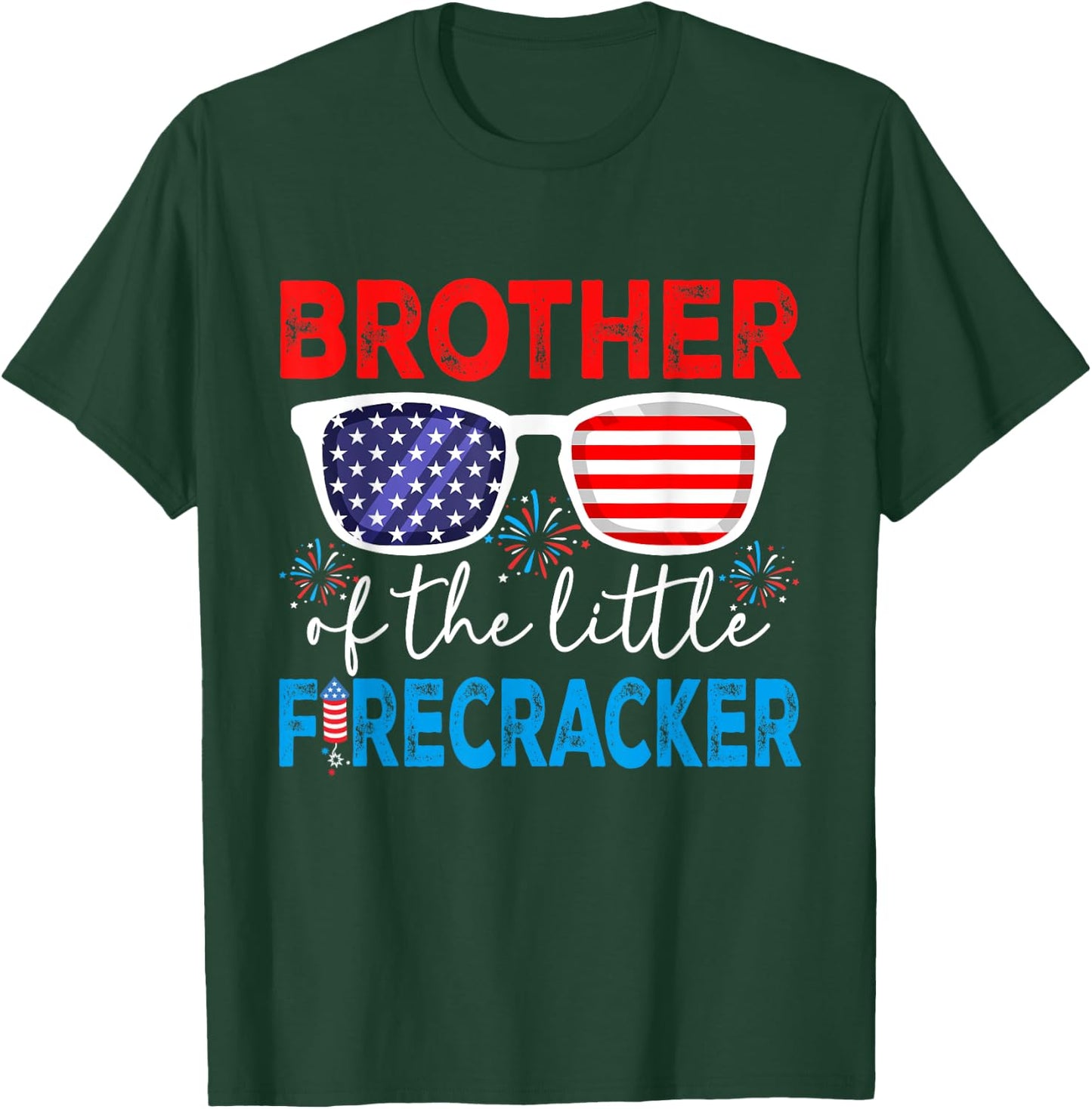 4th of July Birthday Party Brother Of The Little Firecracker T-Shirt - T-Shirt | Forest