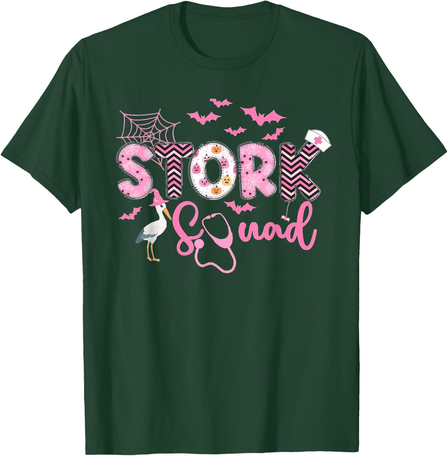 Women Stork Squad Halloween Labor and Delivery Nurse T-Shirt - T-Shirt | Forest