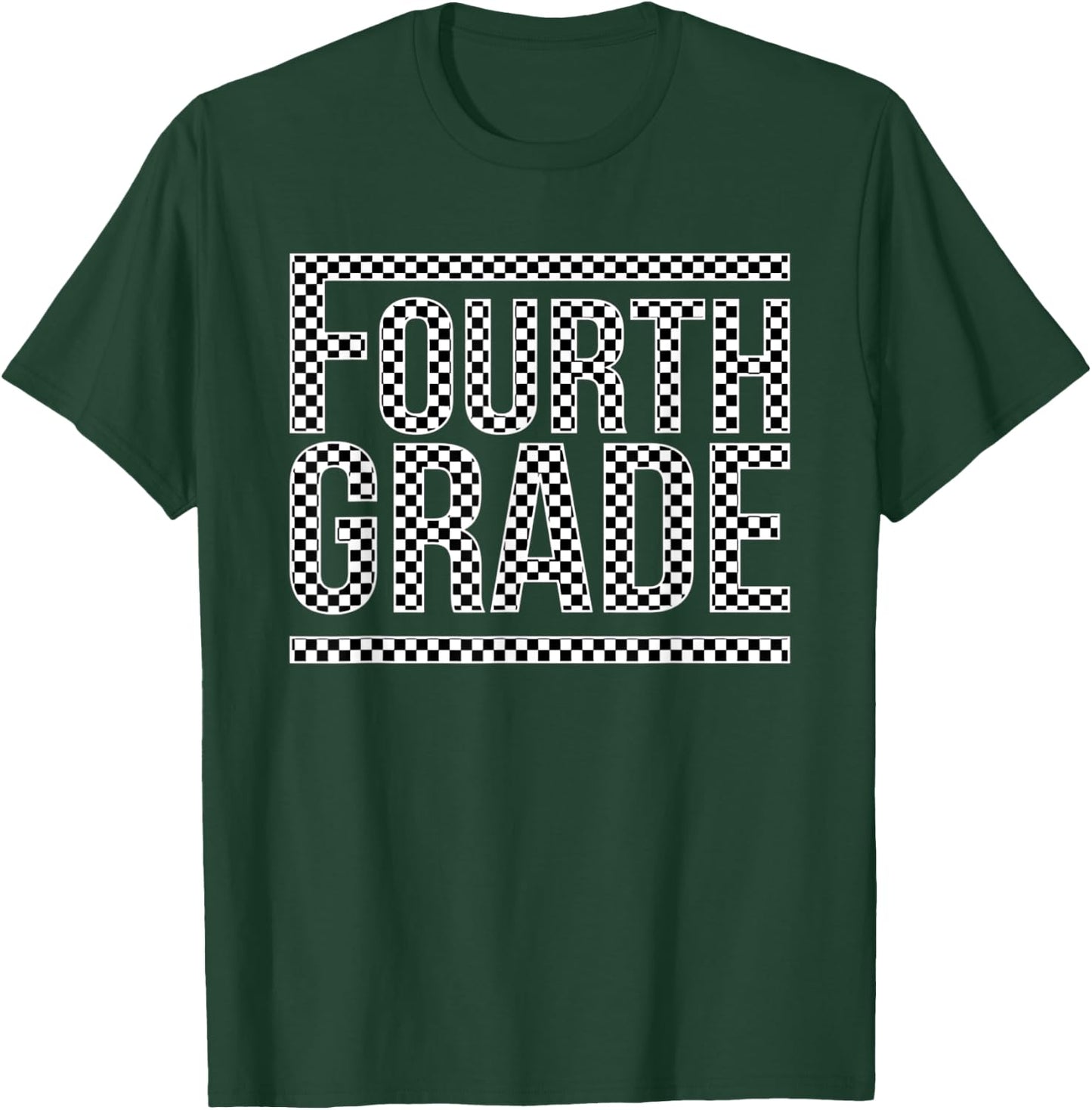 Checkered Fourth Grade Teacher Team Crew Back To School Women Girls Kids T-Shirt - T-Shirt | Forest