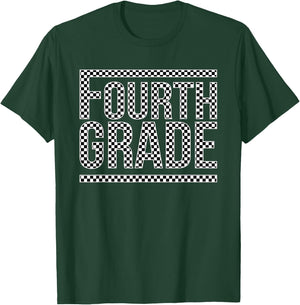 Checkered Fourth Grade Teacher Team Crew Back To School Women Girls Kids T-Shirt - T-Shirt | Forest