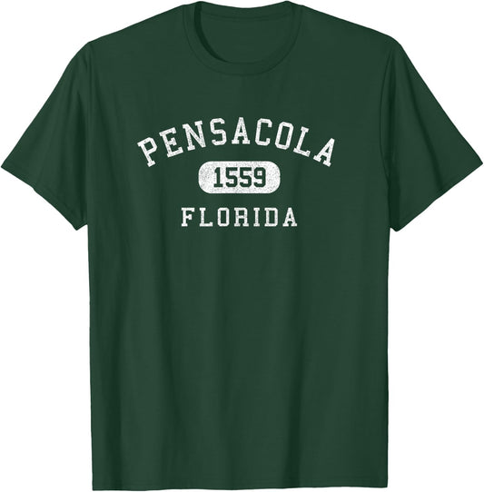 Pensacola Florida Est 1559 Varsity Arched Text T-Shirt - T-Shirt | Forest