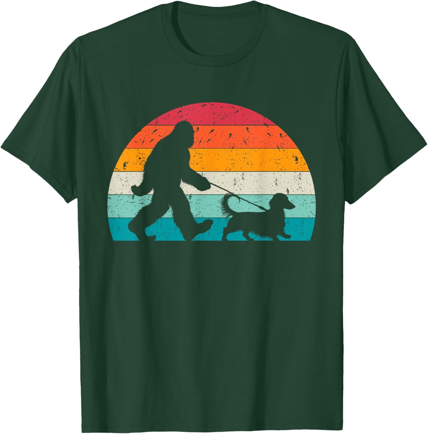 Bigfoot Walking a Dog Funny Dachshund Weiner Dog Dad Weenie Women Kids T-Shirt - T-Shirt | Forest