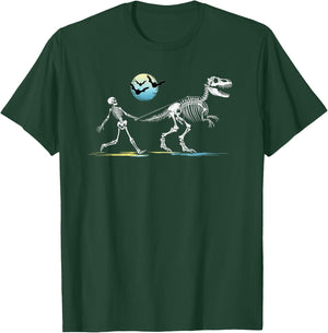 Skeleton Walking a T-Rex Dinosaur Boys Girls Funny Halloween T-Shirt - T-Shirt | Forest
