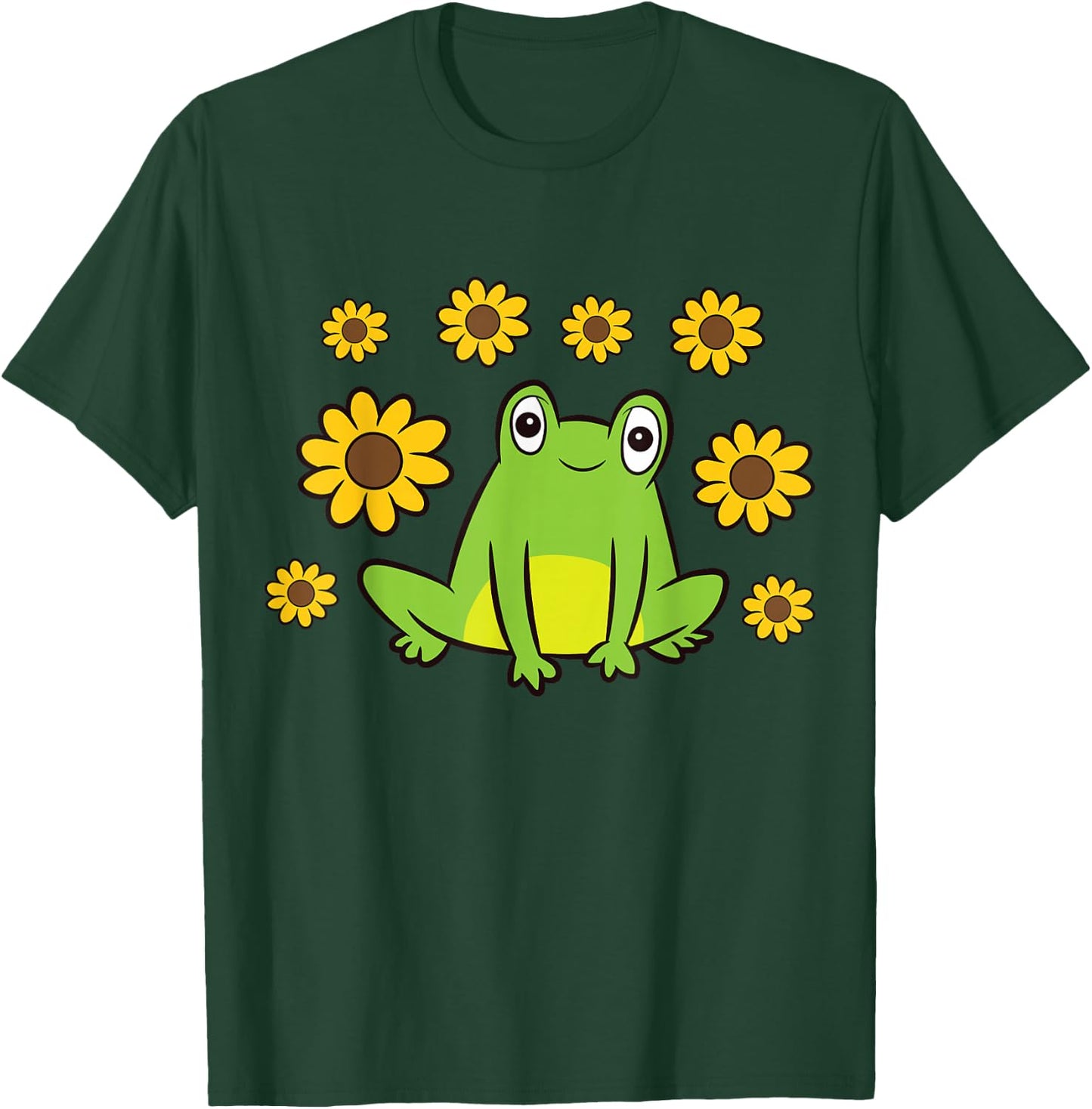 Cute Frog Summer Sunflower Kawaii Frog T-Shirt - T-Shirt | Forest