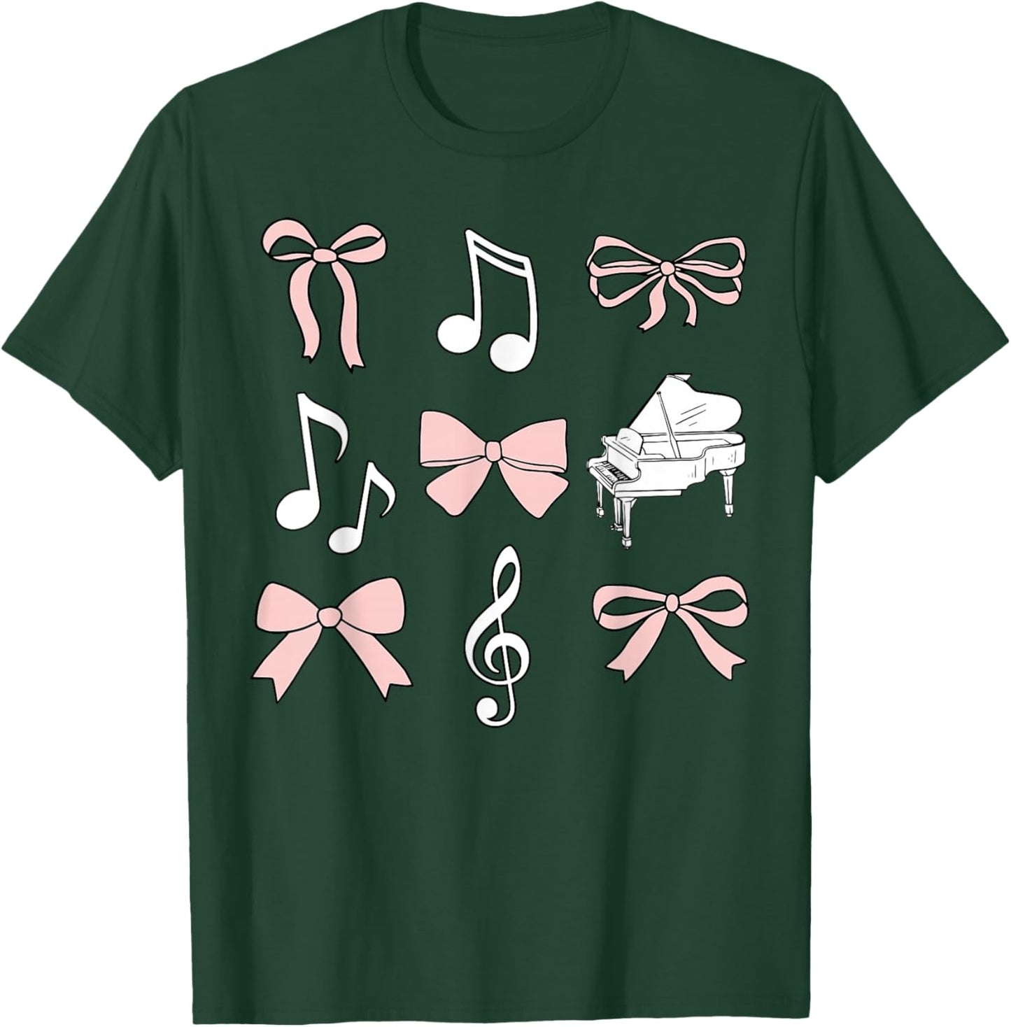 Coquette Bow Music Note Treble Clef Piano Teacher Musician T-Shirt - T-Shirt | Forest