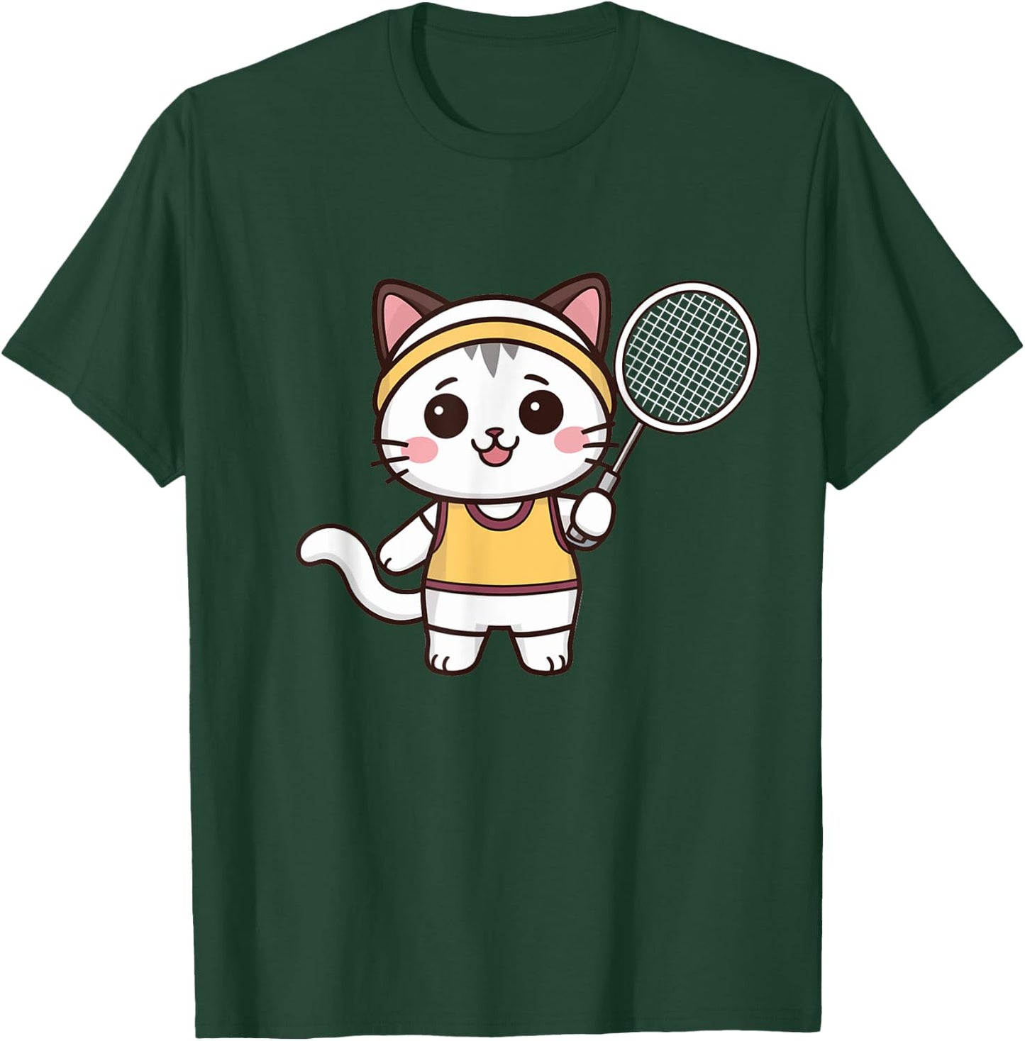 Badminton Funny Cat Women Girls Badminton Player Kawaii T-Shirt - T-Shirt | Forest