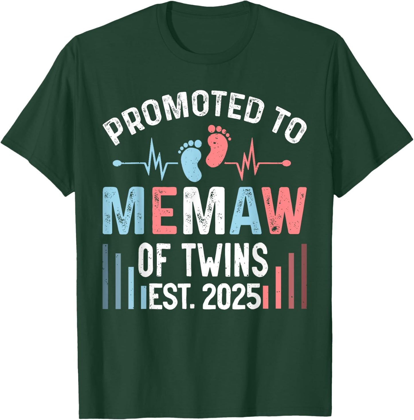 Promoted To Memaw Of Twins Est 2025 Twin Baby Shower T-Shirt - T-Shirt | Forest