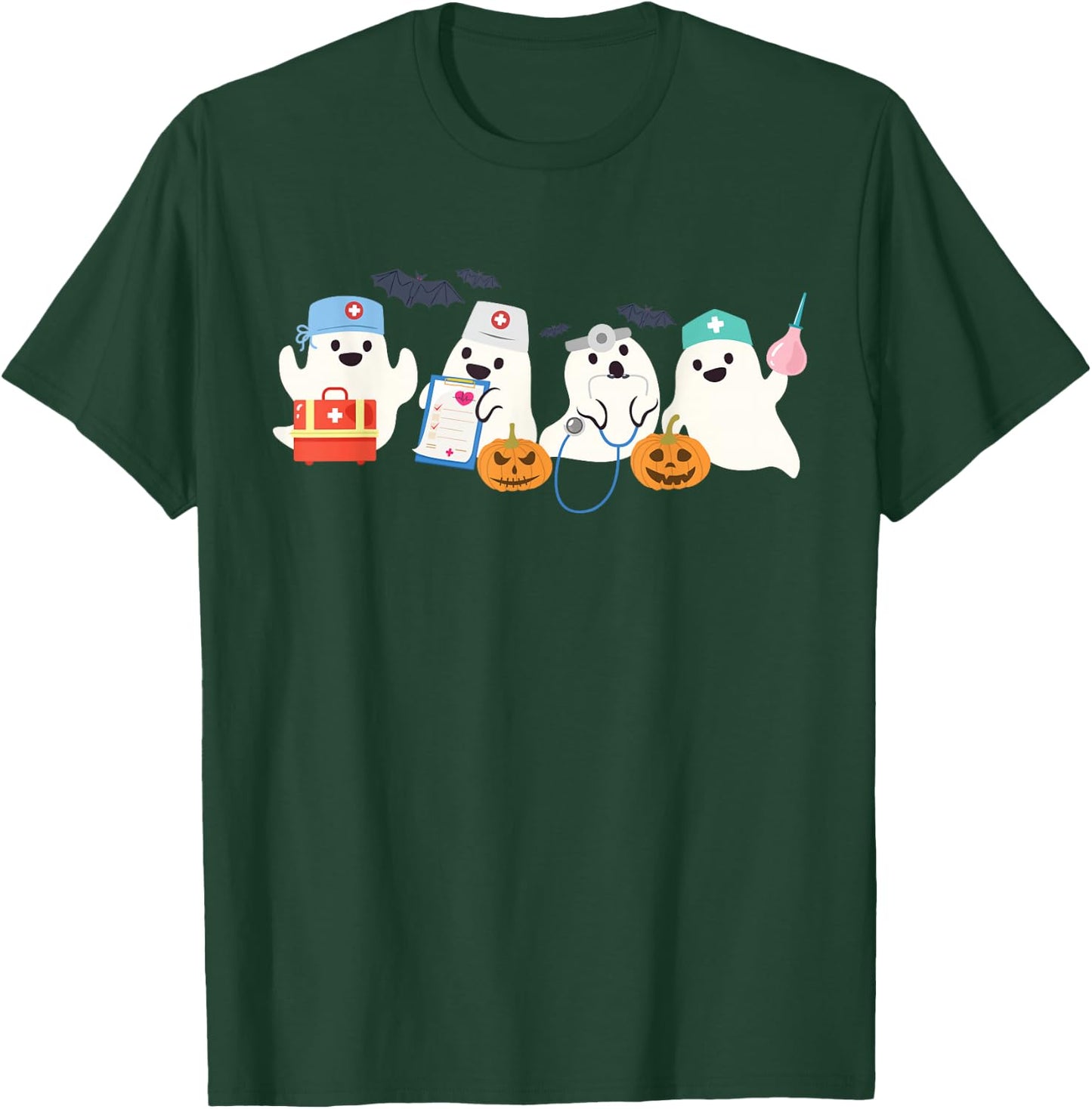 Cute Ghost Nurse Halloween Medical Boo Doctor Scary Hospital T-Shirt - T-Shirt | Forest