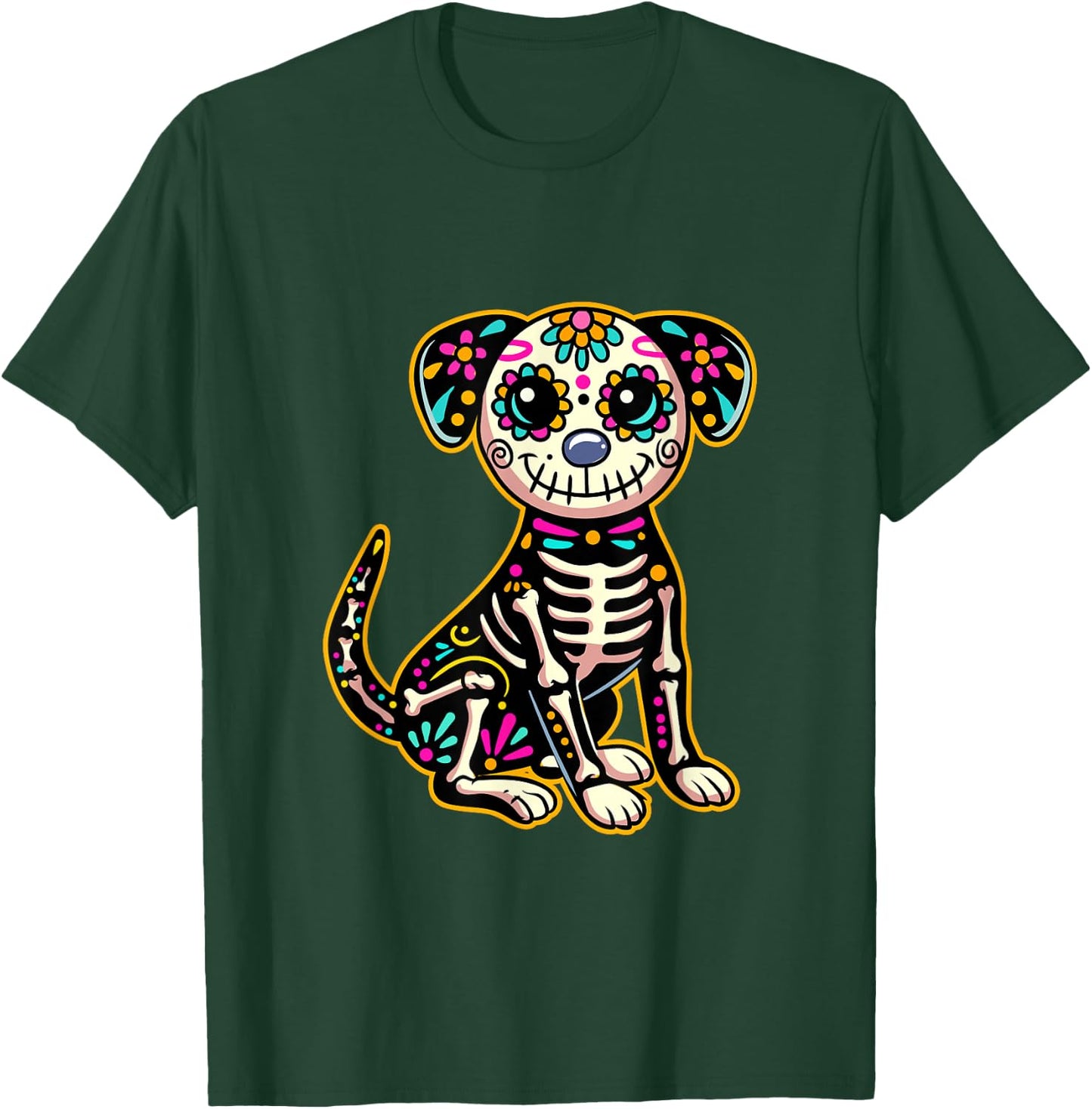 Dia de Los Muertos Skeleton Sugar Skull Dog Day of The Dead T-Shirt - T-Shirt | Forest