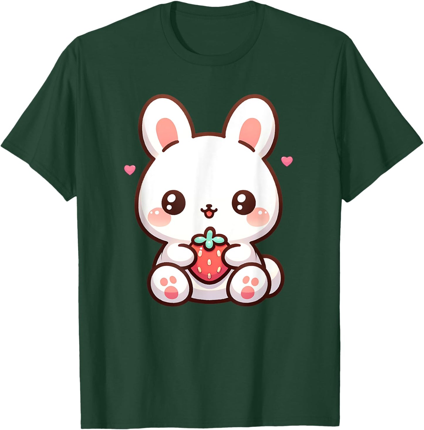 Cute Bunny Rabbit Eating Strawberry Tween Girls Graphic T-Shirt - T-Shirt | Forest
