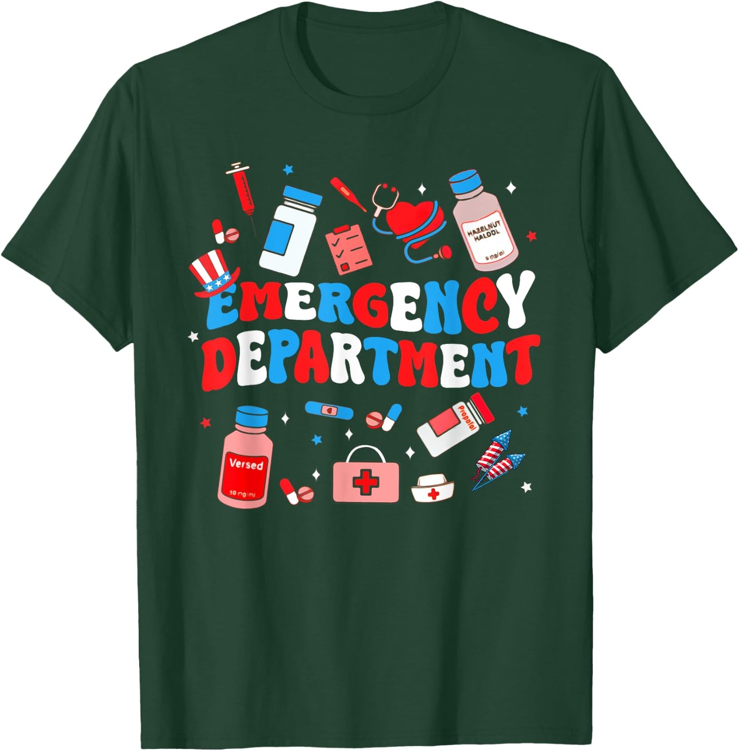 Emergency Department ER Nurse USA Flag Patriotic 4th Of July T-Shirt - T-Shirt | Forest