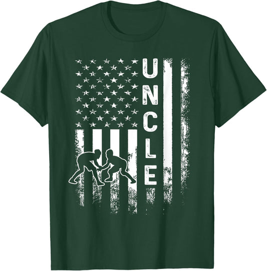Wrestling Uncle American Flag Vintage Christmas Xmas T-Shirt - T-Shirt | Forest