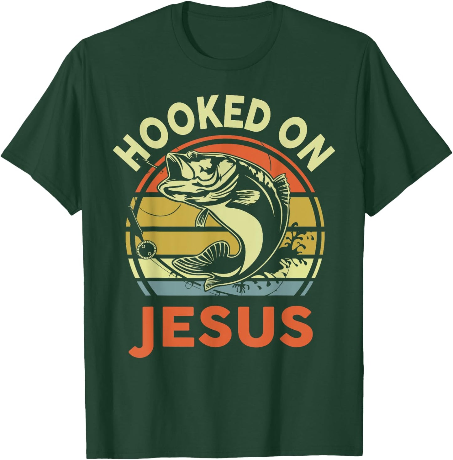 Hooked on Jesus Christian Funny I You Love Bass Fishing T-Shirt - T-Shirt | Forest