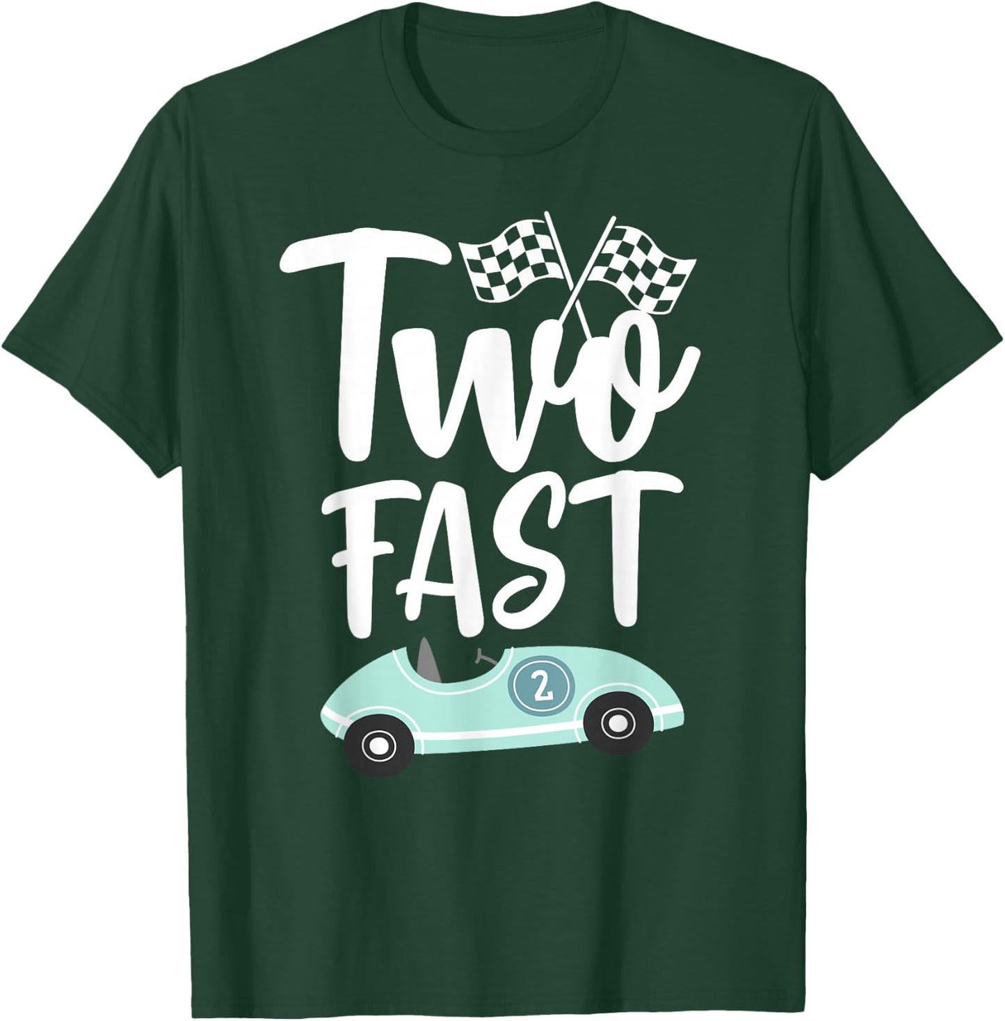 Two Fast 2 Curious 2th Birthday Boy Checkered Retro Funny T-Shirt - T-Shirt | Forest