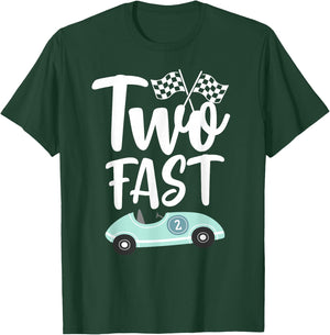 Two Fast 2 Curious 2th Birthday Boy Checkered Retro Funny T-Shirt - T-Shirt | Forest