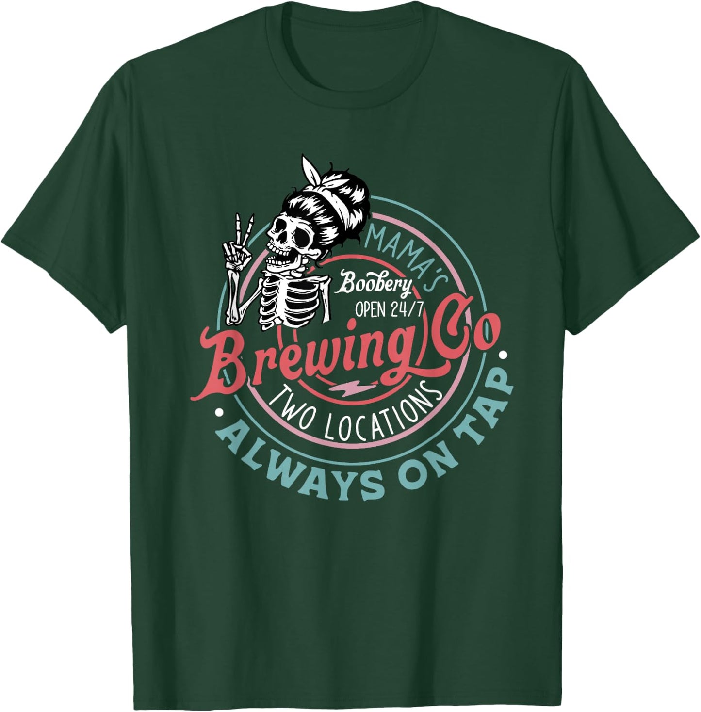 Retro Mama's Boobery Brewing Co Funny Breastfeeding Skeleton T-Shirt - T-Shirt | Forest