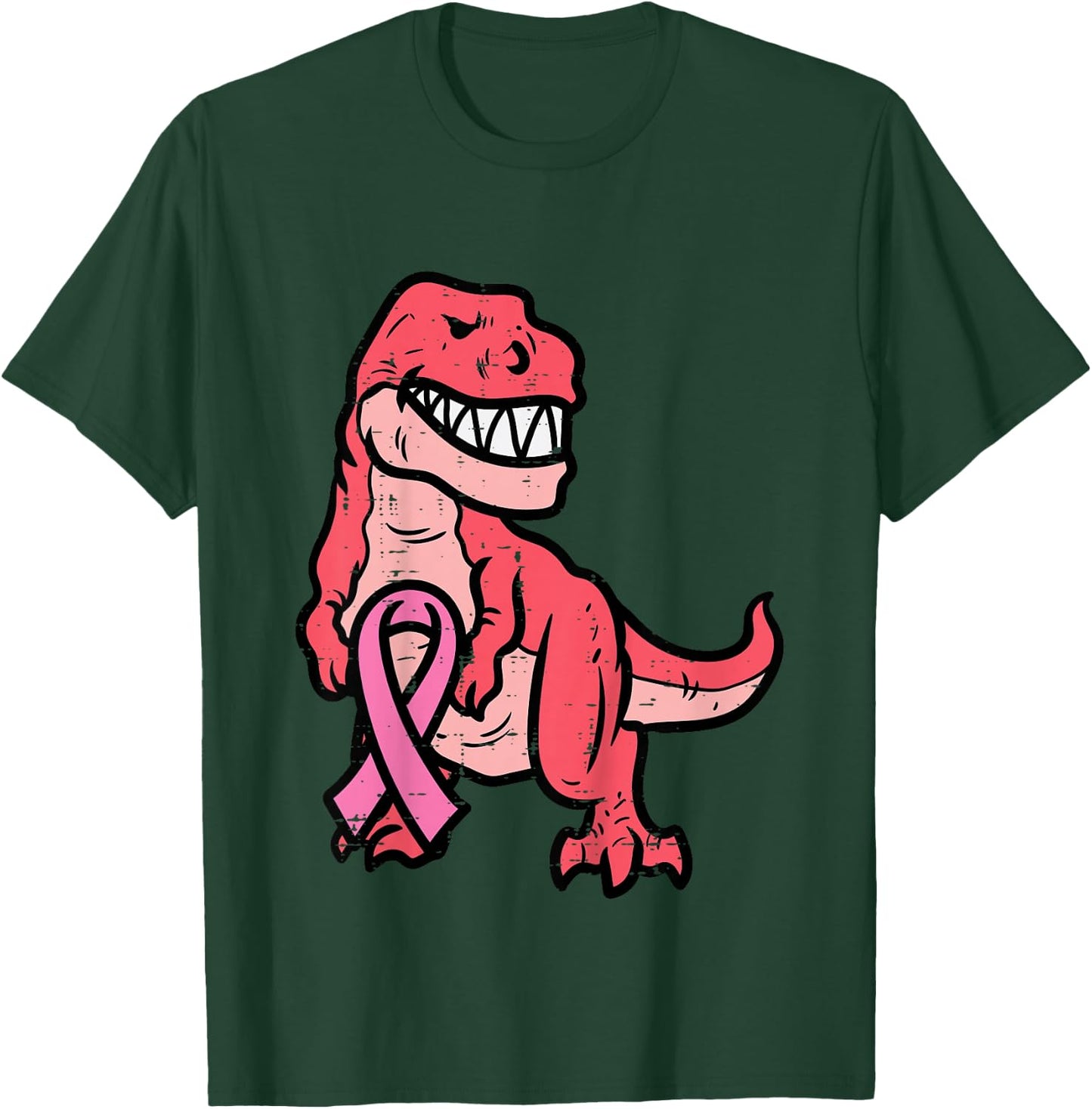 Kids Breast Cancer Awareness Dino Pink Ribbon Boys Kids Toddler T-Shirt - T-Shirt | Forest