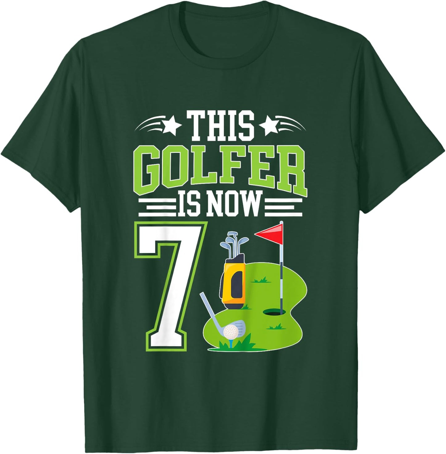 Kids 7th Birthday Party Golf Boy Seven Year Old Golf Player T-Shirt - T-Shirt | Forest